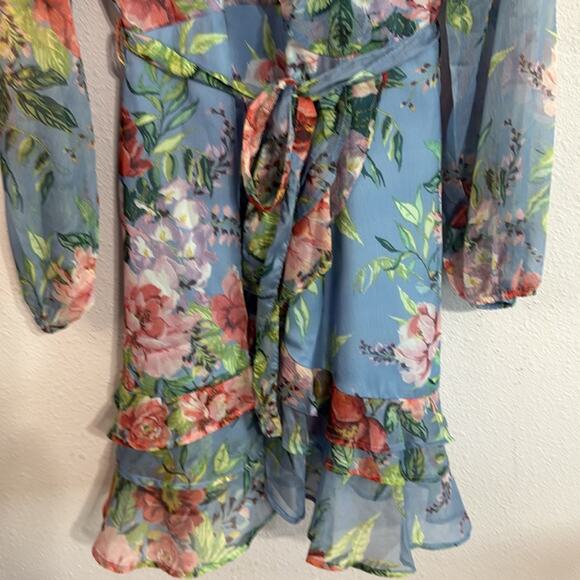 NWT Bardot Women Blue Triple Frill Wrap Floral Mini Dress Size 8 - Picture 8 of 13